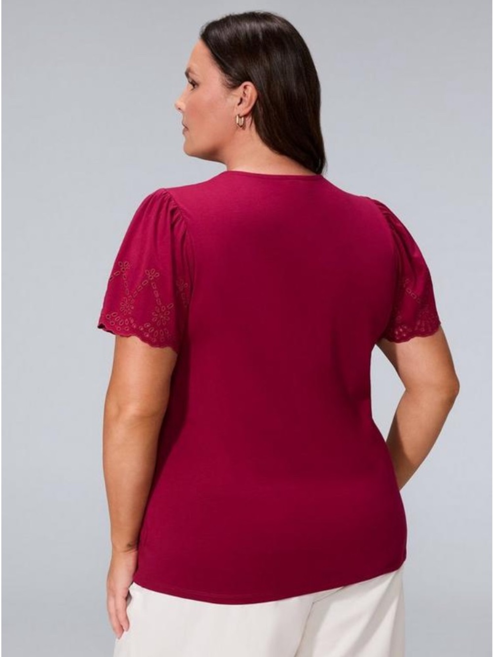 Torrid Belle Isle Eyelet Sleeve Top Size 00 (10) Beet Red 100% Cotton NWT - Picture 5 of 6